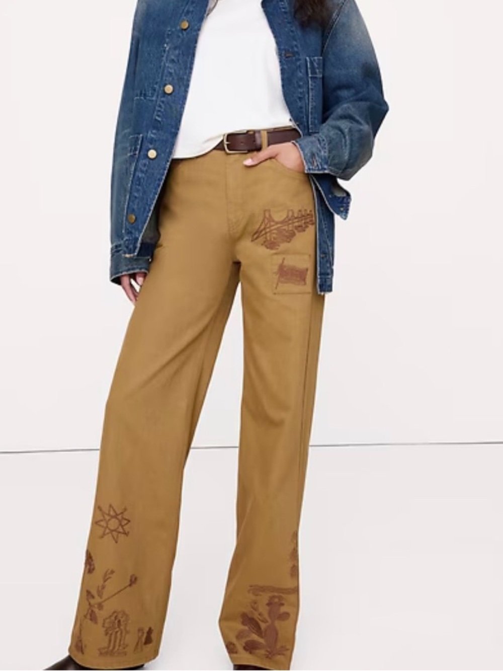 Banana Republic High-Rise Embroidered Canvas Relaxed Straight Pant